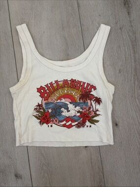Billabong White Crop Tank with Retro Surf Sunset Graphic